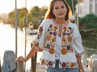 M.A.B.E Embroidered Jacket Ecru Multi Greta - MMJs Fashion