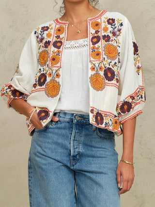 M.A.B.E Embroidered Jacket Ecru Multi Greta - MMJs Fashion