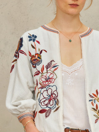 M.A.B.E Embroidered Jacket Ecru Multi Ori - MMJs Fashion