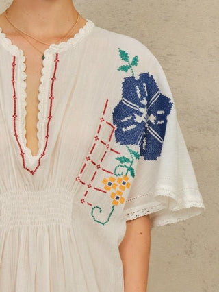 M.A.B.E Embroidered Maxi Dress Ecru Multi Laney - MMJs Fashion