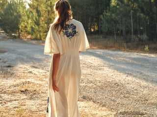 M.A.B.E Embroidered Maxi Dress Ecru Multi Laney - MMJs Fashion