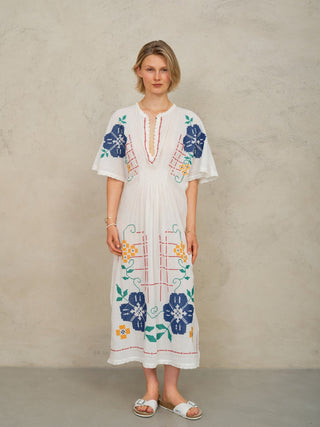 M.A.B.E Embroidered Maxi Dress Ecru Multi Laney - MMJs Fashion