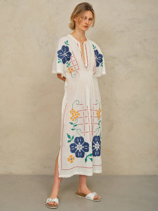 M.A.B.E Embroidered Maxi Dress Ecru Multi Laney - MMJs Fashion