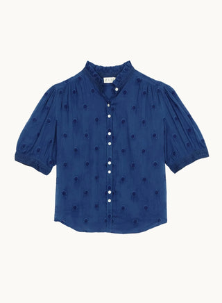 M.A.B.E Embroidered Short Sleeve Blouse Cobalt Frani - MMJs Fashion