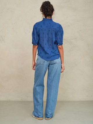 M.A.B.E Embroidered Short Sleeve Blouse Cobalt Frani - MMJs Fashion