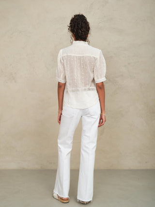 M.A.B.E Embroidered Short Sleeve Blouse Ecru Alli - MMJs Fashion