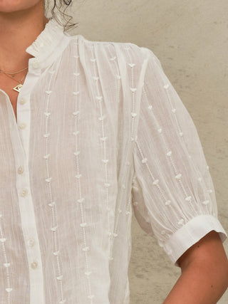 M.A.B.E Embroidered Short Sleeve Blouse Ecru Alli - MMJs Fashion