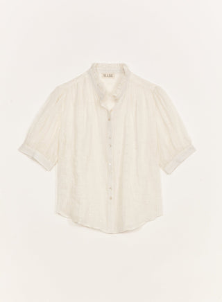 M.A.B.E Embroidered Short Sleeve Blouse Ecru Alli - MMJs Fashion