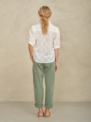 M.A.B.E Embroidered Short Sleeve Blouse White Frani - MMJs Fashion