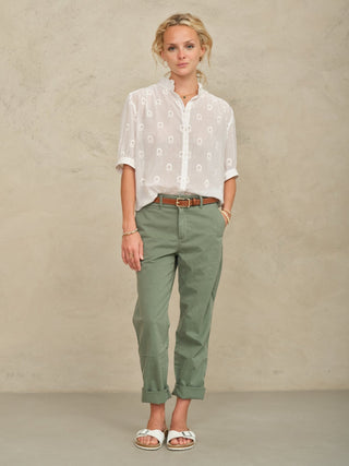 M.A.B.E Embroidered Short Sleeve Blouse White Frani - MMJs Fashion