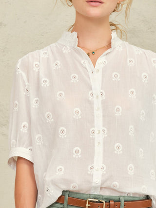 M.A.B.E Embroidered Short Sleeve Blouse White Frani - MMJs Fashion