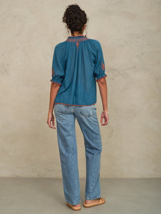 M.A.B.E Embroidered Top Blue Orange Talia - MMJs Fashion