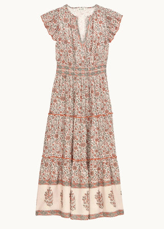 M.A.B.E Floral Block Print Maxi Dress Rust Khaki Della - MMJs Fashion