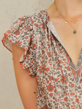 M.A.B.E Floral Block Print Maxi Dress Rust Khaki Della - MMJs Fashion
