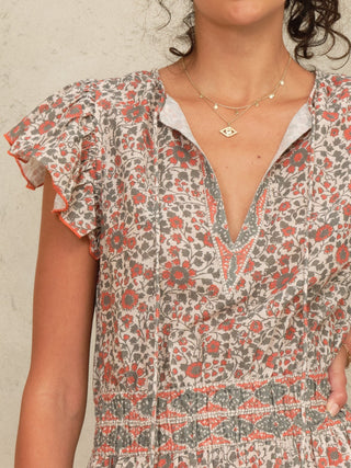 M.A.B.E Floral Block Print Maxi Dress Rust Khaki Della - MMJs Fashion