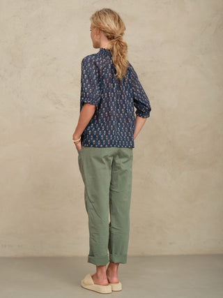 M.A.B.E Floral Block Print Top Indigo Blue Ari - MMJs Fashion