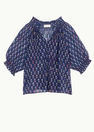 M.A.B.E Floral Block Print Top Indigo Blue Ari - MMJs Fashion