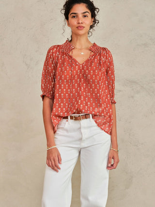M.A.B.E Floral Block Print Top Rust Ari - MMJs Fashion