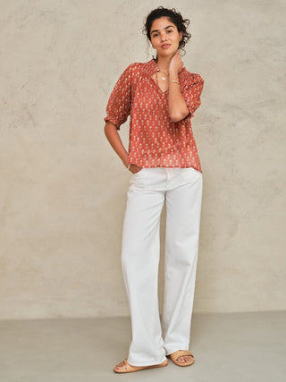 M.A.B.E Floral Block Print Top Rust Ari - MMJs Fashion