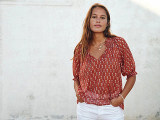 M.A.B.E Floral Block Print Top Rust Ari - MMJs Fashion