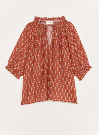 M.A.B.E Floral Block Print Top Rust Ari - MMJs Fashion