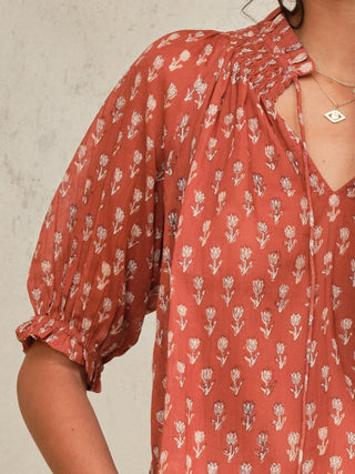 M.A.B.E Floral Block Print Top Rust Ari - MMJs Fashion
