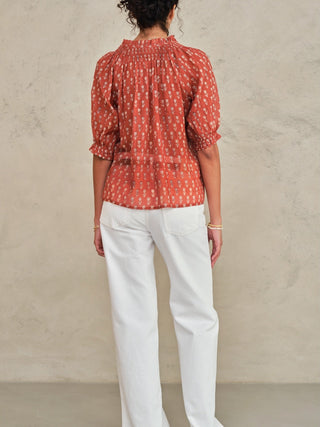 M.A.B.E Floral Block Print Top Rust Ari - MMJs Fashion
