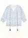 M.A.B.E Floral Print 3/4 Sleeve Blouse Blue Edie - MMJs Fashion