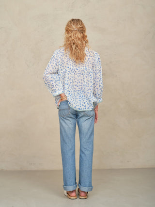 M.A.B.E Floral Print 3/4 Sleeve Blouse Blue Edie - MMJs Fashion