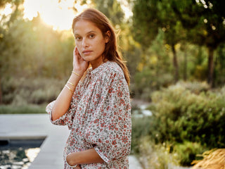 M.A.B.E Floral Print Blouse Rust Khaki Della - MMJs Fashion