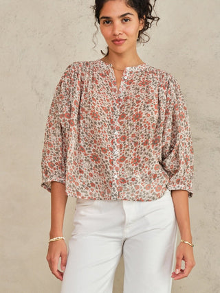 M.A.B.E Floral Print Blouse Rust Khaki Della - MMJs Fashion