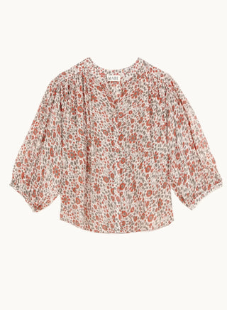 M.A.B.E Floral Print Blouse Rust Khaki Della - MMJs Fashion