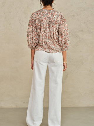 M.A.B.E Floral Print Blouse Rust Khaki Della - MMJs Fashion