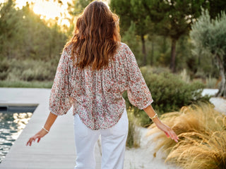 M.A.B.E Floral Print Blouse Rust Khaki Della - MMJs Fashion