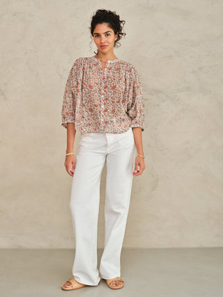M.A.B.E Floral Print Blouse Rust Khaki Della - MMJs Fashion