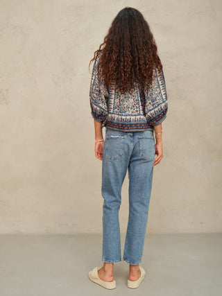 M.A.B.E Floral Print Jacket Indigo Rust Cass - MMJs Fashion