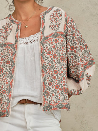 M.A.B.E Floral Print Jacket Rust Khaki Della - MMJs Fashion