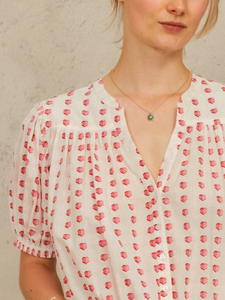 M.A.B.E Patterned Gathered Blouse Red Ecru Karla - MMJs Fashion