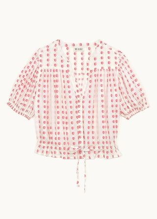 M.A.B.E Patterned Gathered Blouse Red Ecru Karla - MMJs Fashion