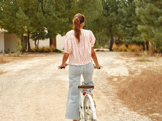M.A.B.E Patterned Gathered Blouse Red Ecru Karla - MMJs Fashion