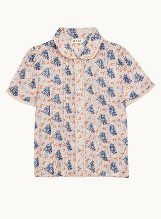 M.A.B.E Print Blouse Blue Multi Aster - MMJs Fashion