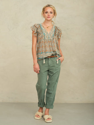 M.A.B.E Print Frill Top Multi Jaci - MMJs Fashion