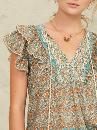 M.A.B.E Print Frill Top Multi Jaci - MMJs Fashion