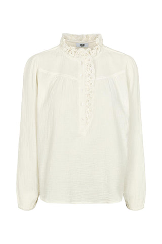 Moliin Cotton Ruffle Neck Blouse Ivory Harlem - MMJs Fashion