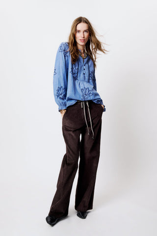 Moliin Embroidered Cotton Blouse Blue Agnes - MMJs Fashion