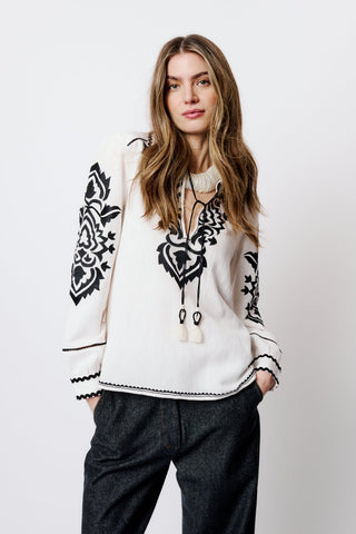 Moliin Embroidered Cotton Blouse Ivory Florencia - MMJs Fashion