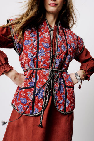 Moliin Floral Print Gilet Red Blue Jenny - MMJs Fashion