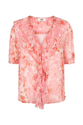 Moliin Floral Print Ruffle Blouse Pink Coral Gini - MMJs Fashion
