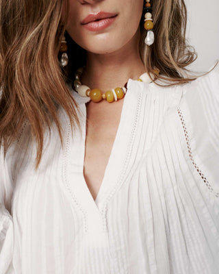 Moliin Pleated Cotton Blouse White Kayla - MMJs Fashion