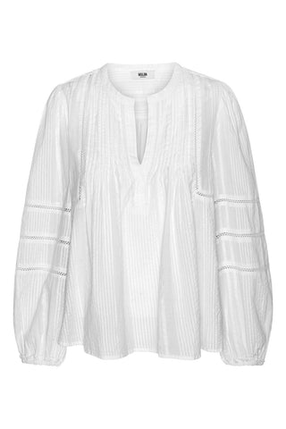 Moliin Pleated Cotton Blouse White Kayla - MMJs Fashion